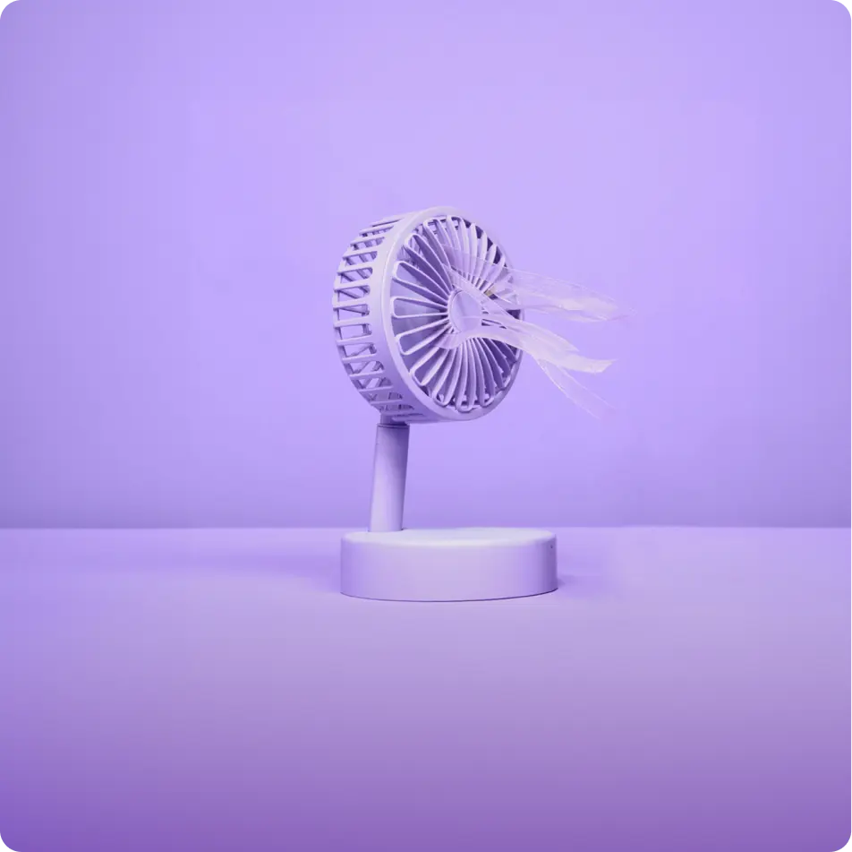 A purple electric fan facing to the right to represent irritated eyes